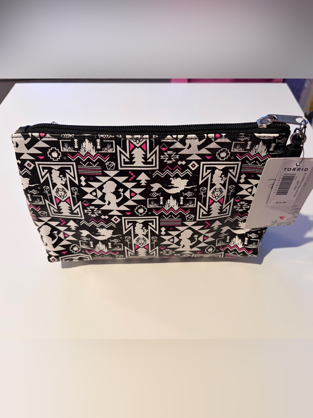torrid Black, Pink & White Disney Princess Zip Cosmetic Pouch loungefly NWT